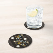 Steampunk Dragonflies op bruine gestreepte achterg Ronde Kartonnen Onderzetter (Insitu)