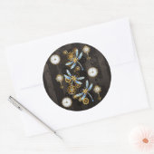 Steampunk Dragonflies op bruine gestreepte achterg Ronde Sticker (Envelop)