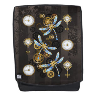 Steampunk Dragonflies op bruine gestreepte achterg Rugtassen