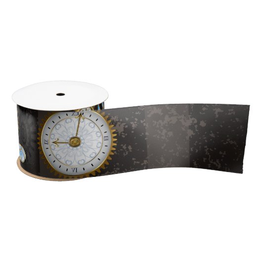 Steampunk Dragonflies op bruine gestreepte achterg Satijnen Lint (Spoel)