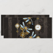 Steampunk Dragonflies op bruine gestreepte achterg Save The Date (Voorkant / Achterkant)