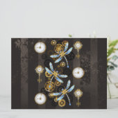 Steampunk Dragonflies op bruine gestreepte achterg Save The Date (Staand voorkant)