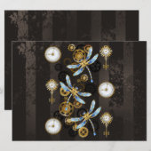 Steampunk Dragonflies op bruine gestreepte achterg Save The Date (Voorkant / Achterkant)