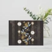 Steampunk Dragonflies op bruine gestreepte achterg Save The Date (Staand voorkant)
