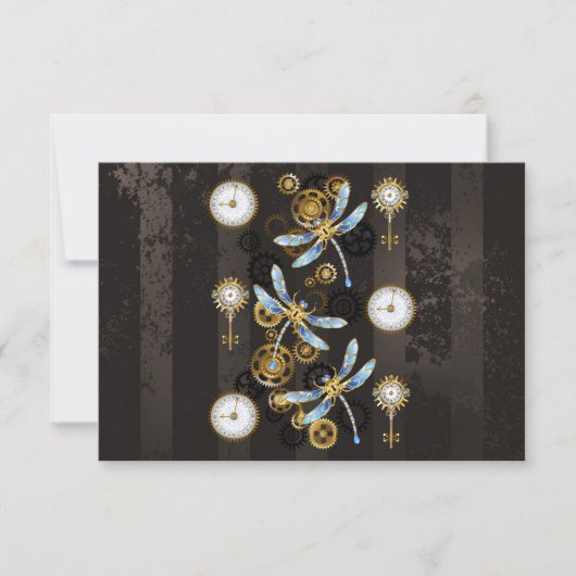 Steampunk Dragonflies op bruine gestreepte achterg Save The Date (Voorkant)