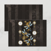 Steampunk Dragonflies op bruine gestreepte achterg Save The Date (Voorkant / Achterkant)