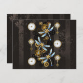 Steampunk Dragonflies op bruine gestreepte achterg Save The Date (Voorkant / Achterkant)