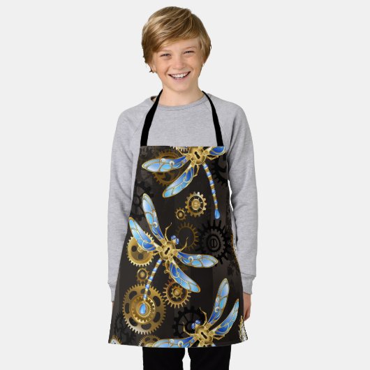Steampunk Dragonflies op bruine gestreepte achterg Schort (Gedragen)