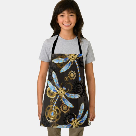 Steampunk Dragonflies op bruine gestreepte achterg Schort (Insitu)