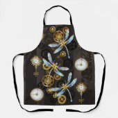 Steampunk Dragonflies op bruine gestreepte achterg Schort (Voorkant)