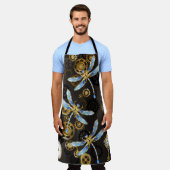 Steampunk Dragonflies op bruine gestreepte achterg Schort (Gedragen)