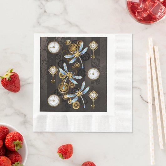 Steampunk Dragonflies op bruine gestreepte achterg Servet (Insitu)