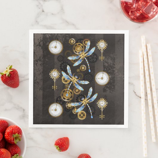 Steampunk Dragonflies op bruine gestreepte achterg Servet (Insitu)