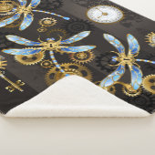 Steampunk Dragonflies op bruine gestreepte achterg Sherpa Deken (3/4)