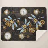 Steampunk Dragonflies op bruine gestreepte achterg Sherpa Deken (Voorkant (horizontaal))