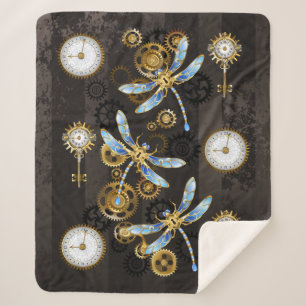 Steampunk Dragonflies op bruine gestreepte achterg Sherpa Deken
