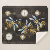 Steampunk Dragonflies op bruine gestreepte achterg Sherpa Deken (Voorkant (horizontaal))