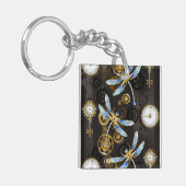 Steampunk Dragonflies op bruine gestreepte achterg Sleutelhanger (Voorkant Links)