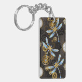 Steampunk Dragonflies op bruine gestreepte achterg Sleutelhanger (Voorkant Links)