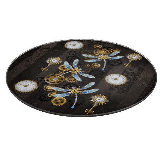 Steampunk Dragonflies op bruine gestreepte achterg Snijplank (Hoek)