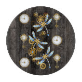 Steampunk Dragonflies op bruine gestreepte achterg Snijplank (Voorkant)