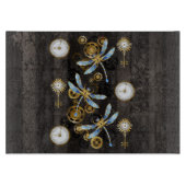Steampunk Dragonflies op bruine gestreepte achterg Snijplank (Voorkant)