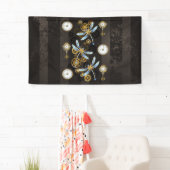 Steampunk Dragonflies op bruine gestreepte achterg Spandoek (Insitu)