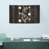 Steampunk Dragonflies op bruine gestreepte achterg Spandoek (Beurs)