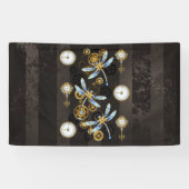 Steampunk Dragonflies op bruine gestreepte achterg Spandoek (Horizontaal)