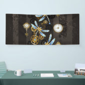 Steampunk Dragonflies op bruine gestreepte achterg Spandoek (Beurs)