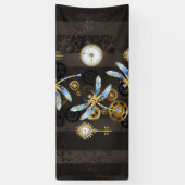 Steampunk Dragonflies op bruine gestreepte achterg Spandoek (Verticaal)