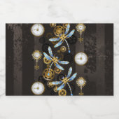 Steampunk Dragonflies op bruine gestreepte achterg Sparkling Wijnetiket (Enkel label)