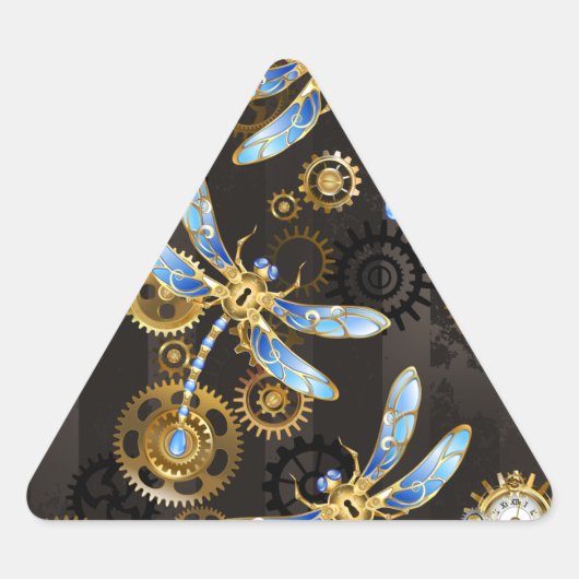Steampunk Dragonflies op bruine gestreepte achterg Sticker (Voorkant)