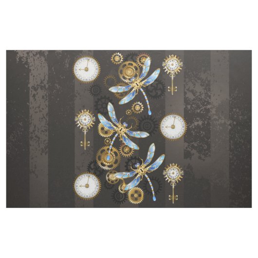 Steampunk Dragonflies op bruine gestreepte achterg Stof (Yard (91,4 cm))
