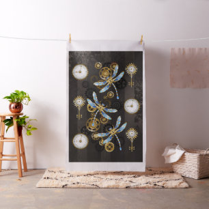 Steampunk Dragonflies op bruine gestreepte achterg Stof