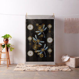 Steampunk Dragonflies op bruine gestreepte achterg Stof