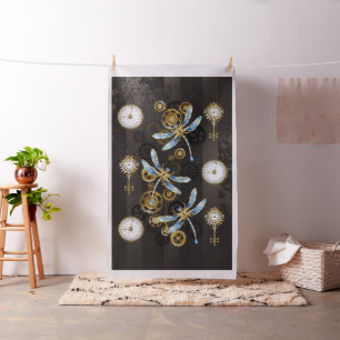 Steampunk Dragonflies op bruine gestreepte achterg Stof