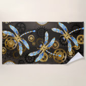 Steampunk Dragonflies op bruine gestreepte achterg Strandlaken (Voorkant)