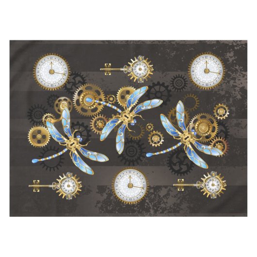 Steampunk Dragonflies op bruine gestreepte achterg Tafelkleed (Voorkant (Horizontaal))
