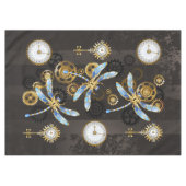 Steampunk Dragonflies op bruine gestreepte achterg Tafelkleed (Voorkant (Horizontaal))