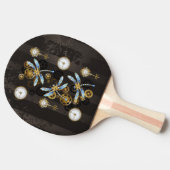 Steampunk Dragonflies op bruine gestreepte achterg Tafeltennisbatje (Zijkant)
