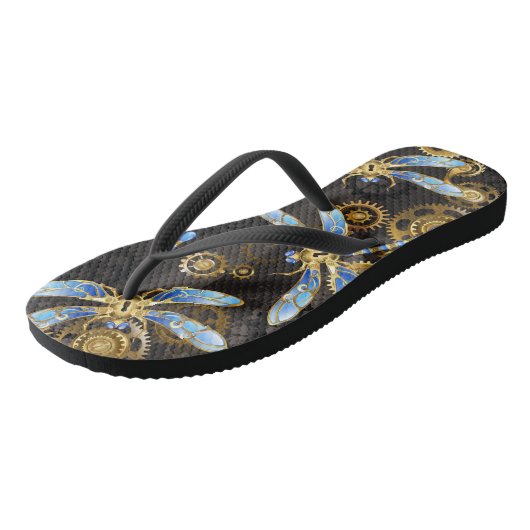 Steampunk Dragonflies op bruine gestreepte achterg Teenslippers (Schuin)