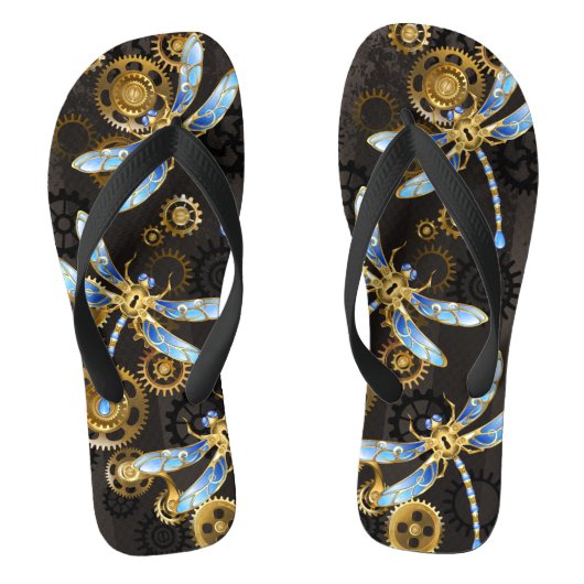 Steampunk Dragonflies op bruine gestreepte achterg Teenslippers (Voetbed)