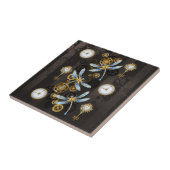 Steampunk Dragonflies op bruine gestreepte achterg Tegeltje (Zijkant)