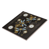 Steampunk Dragonflies op bruine gestreepte achterg Tegeltje (Zijkant)