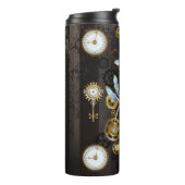 Steampunk Dragonflies op bruine gestreepte achterg Thermosbeker (Gedraaid links)