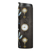 Steampunk Dragonflies op bruine gestreepte achterg Thermosbeker (Geroteerd rechts)