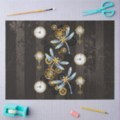 Steampunk Dragonflies op bruine gestreepte achterg Tissuepapier (Craft)