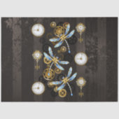 Steampunk Dragonflies op bruine gestreepte achterg Tissuepapier (Voorkant)