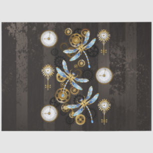 Steampunk Dragonflies op bruine gestreepte achterg Tissuepapier